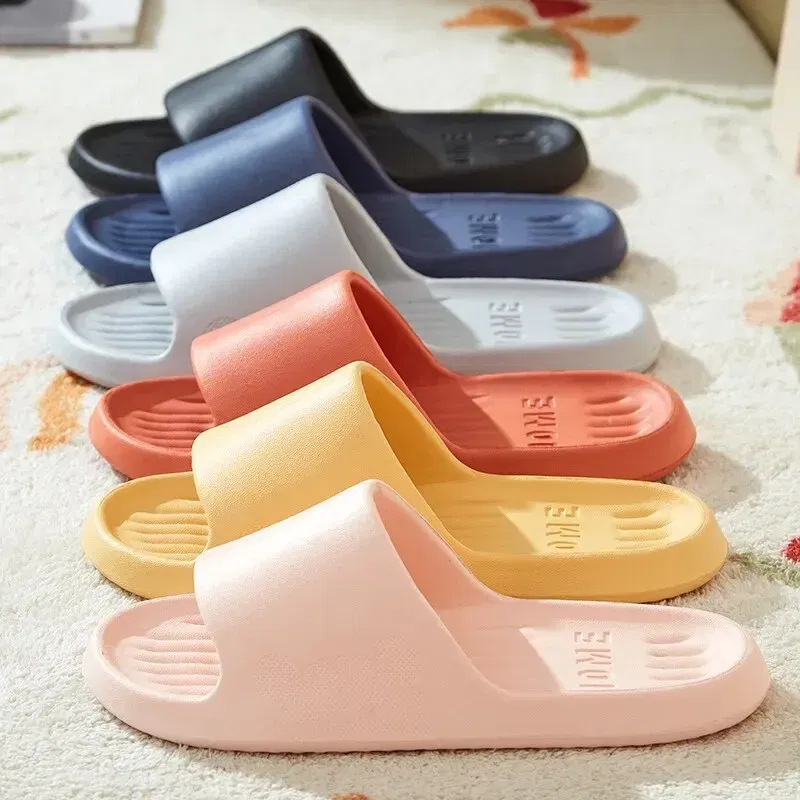Color: Yellow, Shoe Size: 36 - Soft Slippers Couples Home Outdoor Slipper Summer Women Bedroom Thick Bottom Shoes Beach Sandals Men Flip Flops Shower Shoes