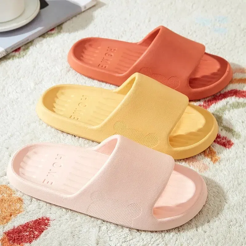 Color: Yellow, Shoe Size: 36 - Soft Slippers Couples Home Outdoor Slipper Summer Women Bedroom Thick Bottom Shoes Beach Sandals Men Flip Flops Shower Shoes