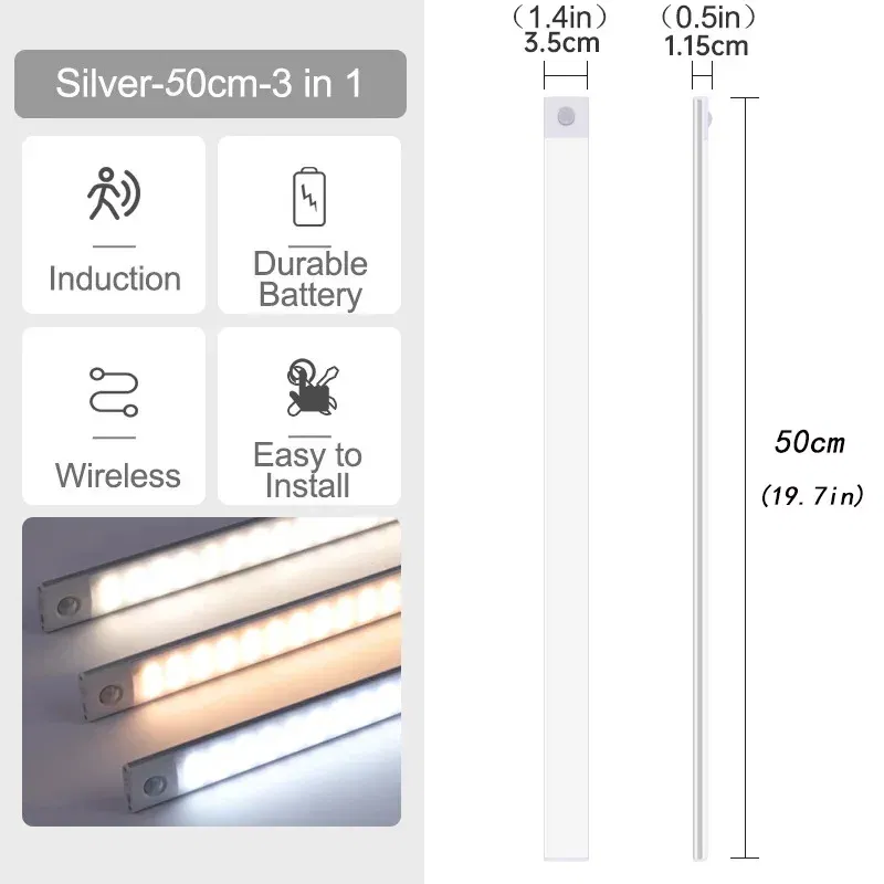 Emitting Color: dark blue - Under Cabinet Lights LED Motion Sensor Night Light Thin Rechargeable Dimmable Lamps Kitchen Cabinet Bedroom Wardrobe Lighting