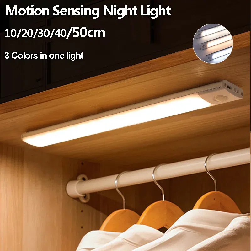 Emitting Color: dark blue - Under Cabinet Lights LED Motion Sensor Night Light Thin Rechargeable Dimmable Lamps Kitchen Cabinet Bedroom Wardrobe Lighting