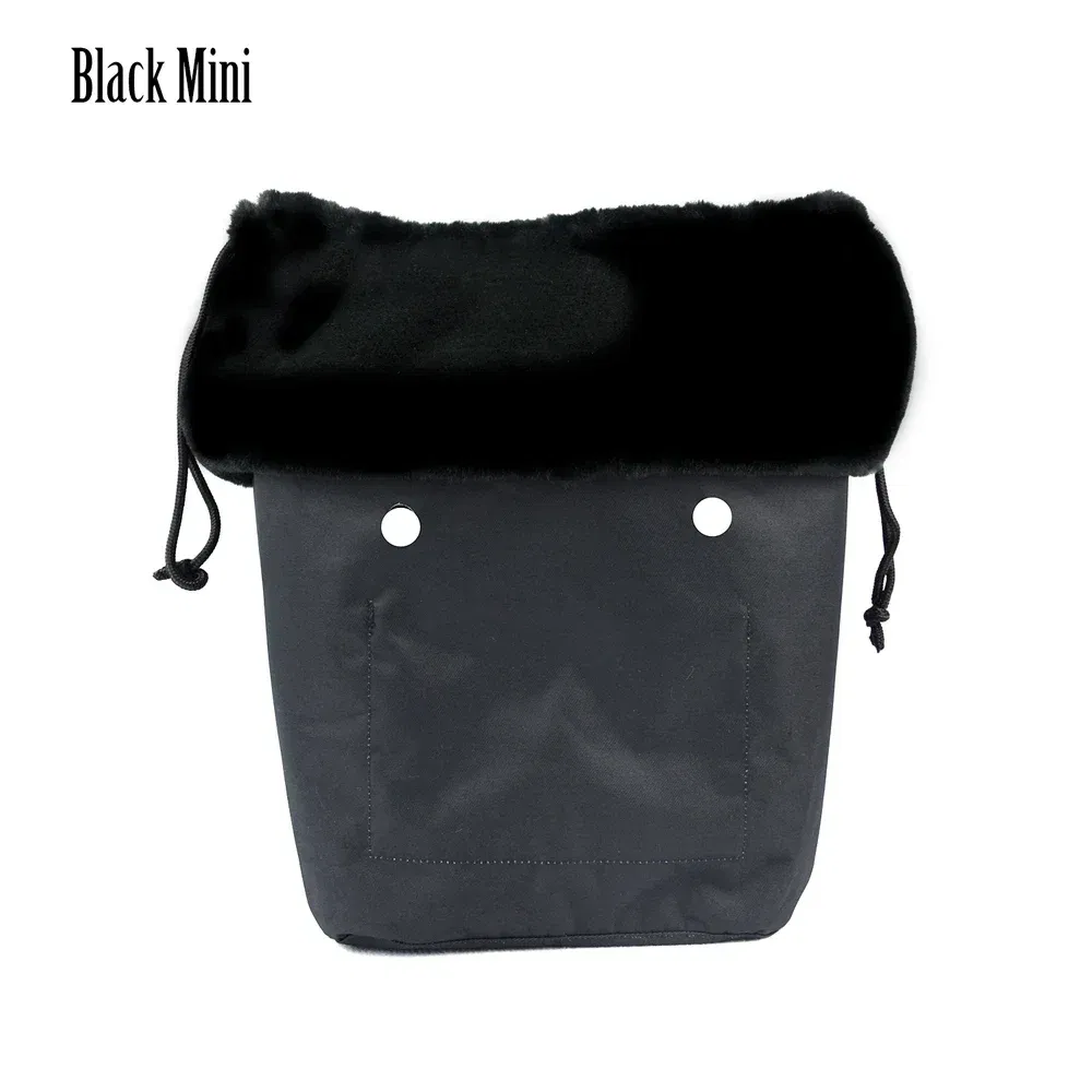 Color: Dark Grey - 2025 Winter O Bag Large Capacity Classic Mini Plush Fur Furry Organizer Top Drawstring Colorful Inner Insert for Obag Winter