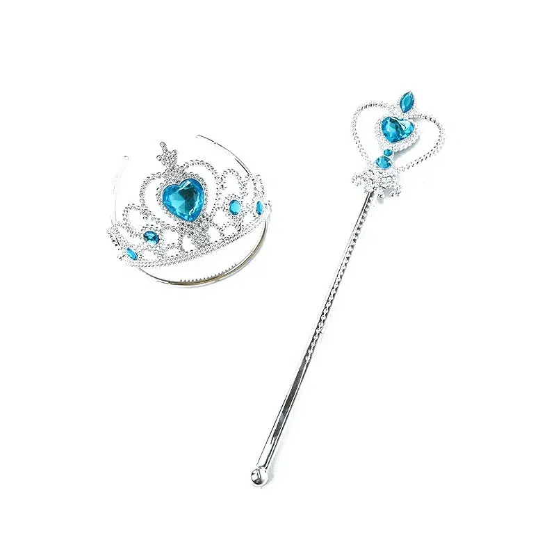 Color: Blue - Girls Princess Accessories Kids Party Costume Aurora Belle Sofia Snow Queen Elsa Anna Magic Wand Crown Tiara Gloves Wig Braid
