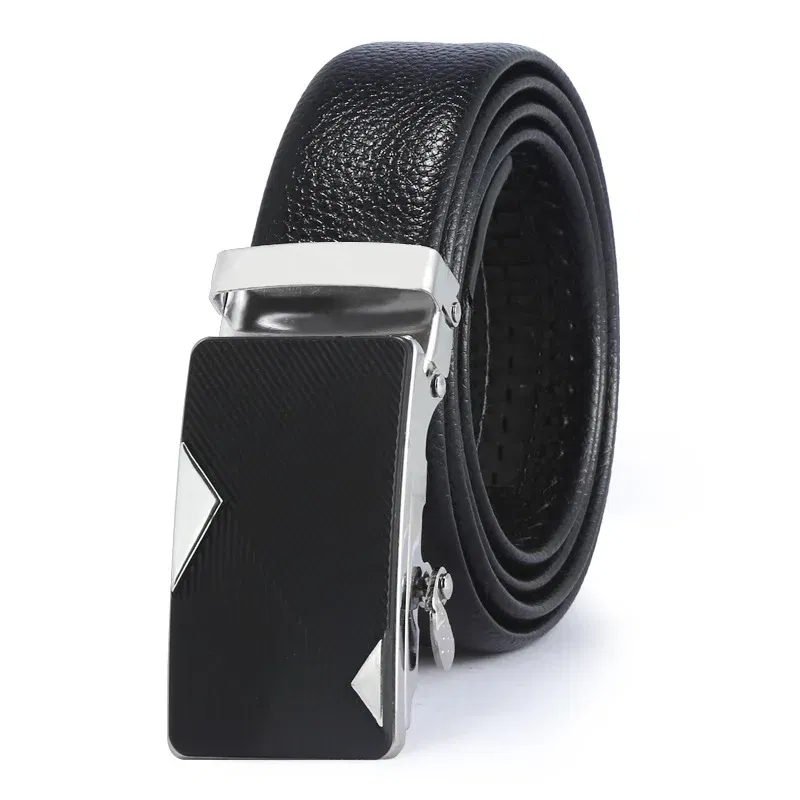 Color: Gold, Belt Length: 110cm - Man PU Leather Belt High Quality Men Business Belt Golden Automatic Buckle Waist Buckle Rhinestone Decoration Males Luxury Belt
