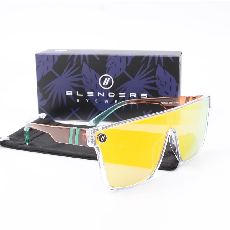 Lenses Color: Gold - Mixed blue mirror UV protection lens Men's sunglasses Retro fashion Square Blender Men's sunglasses 68009: With box