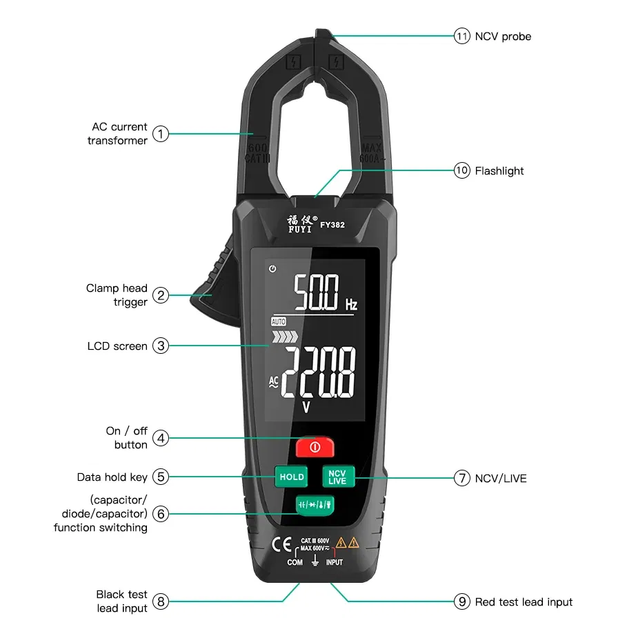 Color: Brown - MASTFUYI digital clamp meter 3 in 1 multifunction multimeter&electrical tester &temperature meter True RMS NVC induction Ammet