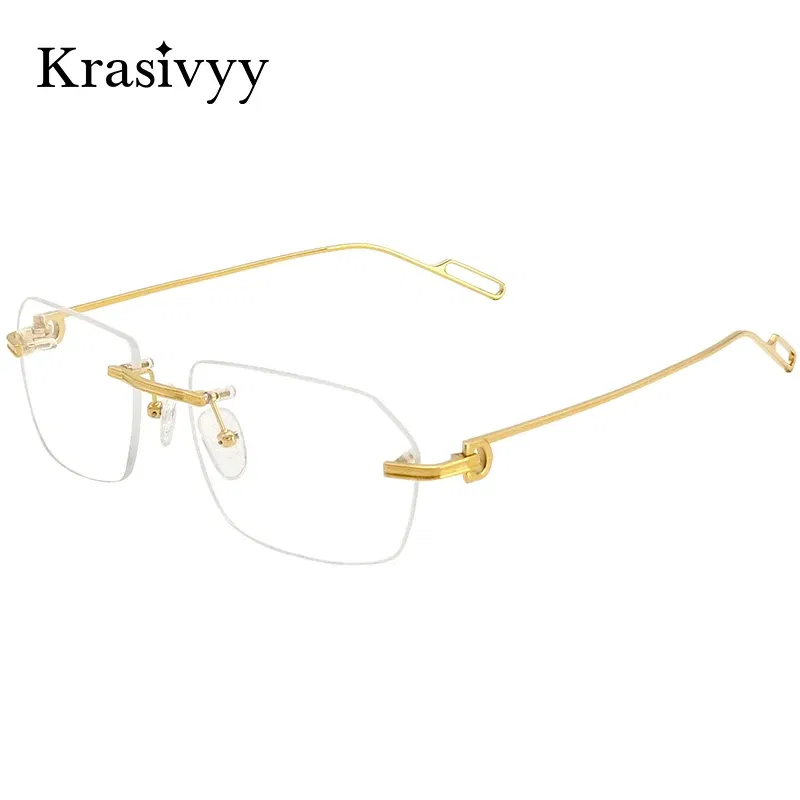 Krasivyy Pure Titanium Rimless Glasses Frames Men Square Luxury Brand Designer Eyeglasses Women New High Quality Optical Eyewear