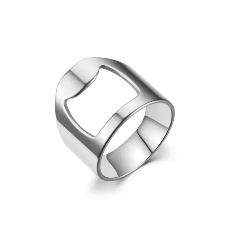 Main Stone Color: WHITE, Ring Size: 10 - VIVILADY Titanium Stainless Steel Creative Bottle Opener Ring Jewelry For Unisex Punk Simple Fashion Party Bar Gift Wholesale