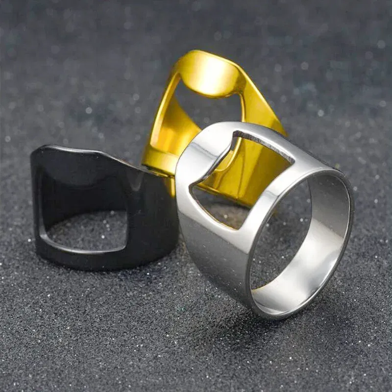 Main Stone Color: WHITE, Ring Size: 10 - VIVILADY Titanium Stainless Steel Creative Bottle Opener Ring Jewelry For Unisex Punk Simple Fashion Party Bar Gift Wholesale