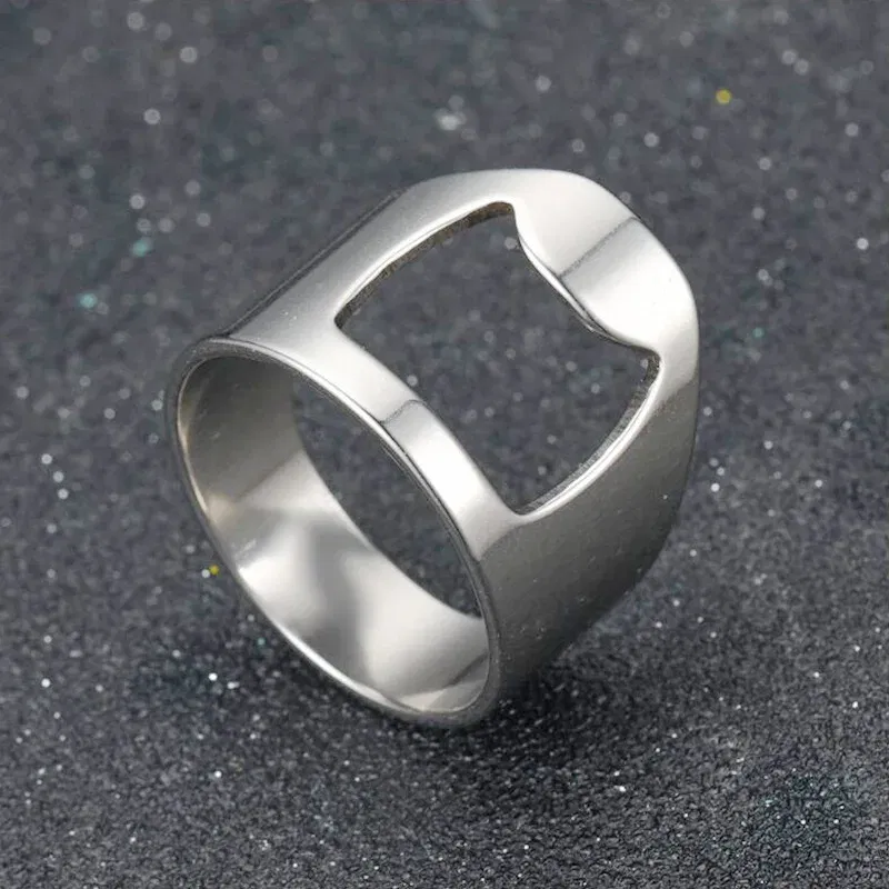 Main Stone Color: WHITE, Ring Size: 10 - VIVILADY Titanium Stainless Steel Creative Bottle Opener Ring Jewelry For Unisex Punk Simple Fashion Party Bar Gift Wholesale