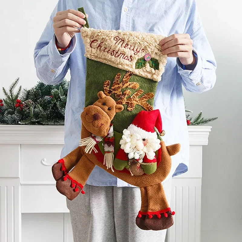 Color: Deep Sapphire - Large Long-legged Santa Claus Snowman Riding A Deer Big Socks Children's Christmas Gift Apple Bag Decoration Children's Gift Toy