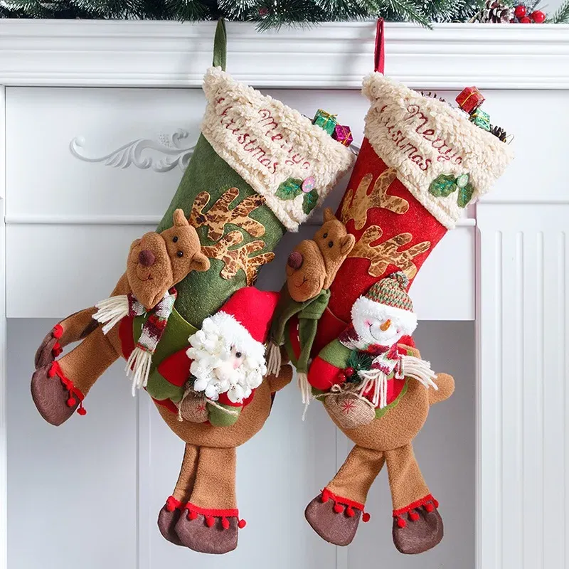 Color: Deep Sapphire - Large Long-legged Santa Claus Snowman Riding A Deer Big Socks Children's Christmas Gift Apple Bag Decoration Children's Gift Toy