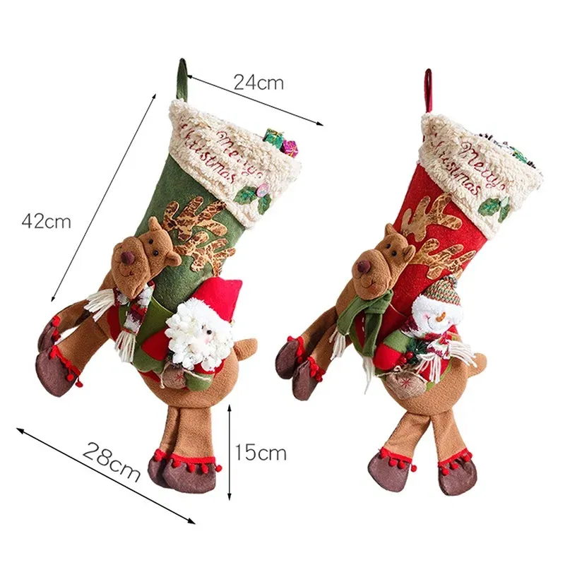 Color: Deep Sapphire - Large Long-legged Santa Claus Snowman Riding A Deer Big Socks Children's Christmas Gift Apple Bag Decoration Children's Gift Toy