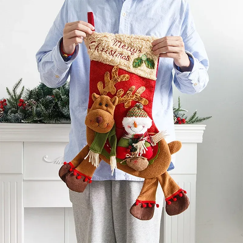 Color: Deep Sapphire - Large Long-legged Santa Claus Snowman Riding A Deer Big Socks Children's Christmas Gift Apple Bag Decoration Children's Gift Toy