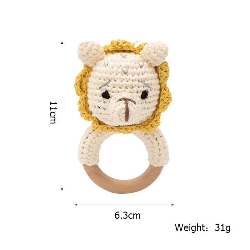Color: Burgundy - Bopoobo 3PCS/5PCS Crochet Bunny Baby Teether Rattle Animal Beech Wood Teether Pacifier Chain Crochet Rattle For Newborn Baby