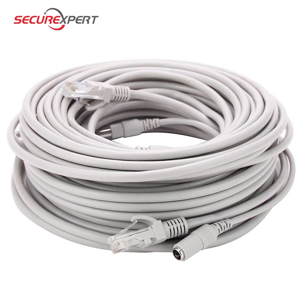 Color: WHITE, Cable Length: 15m - CCTV Cable RJ45 for Video Surveillance Cable Camera Ethernet Network DC Power 2 in 1 Network Extension Lan 5/10/15/20m IP Camera