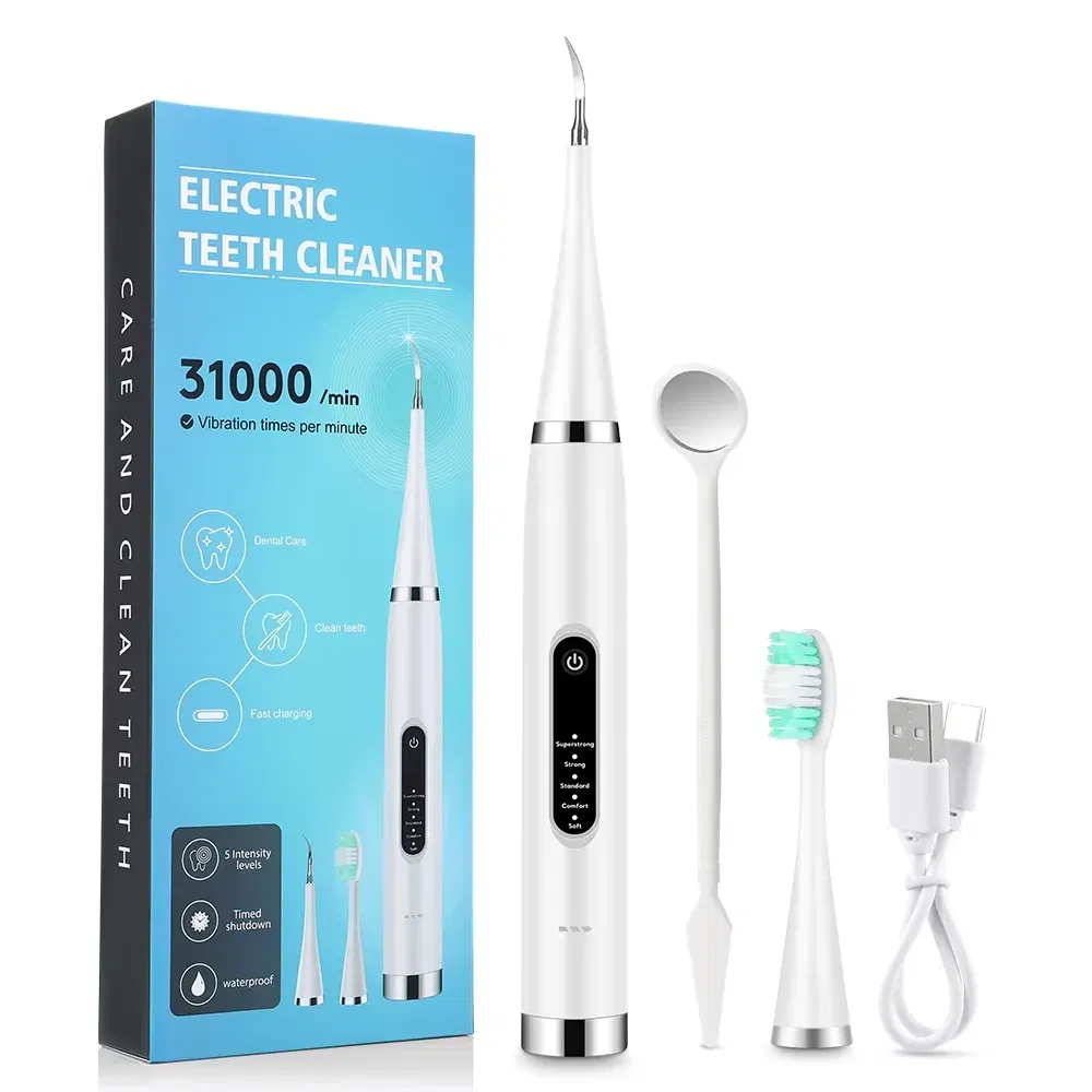 Color: Beige - Dental Calculus Removal Electric Teeth Whitening & Cleaning Ultrasonic Tooth Cleaner Scaler Plaque Coffee Stain Tartar Oral Care