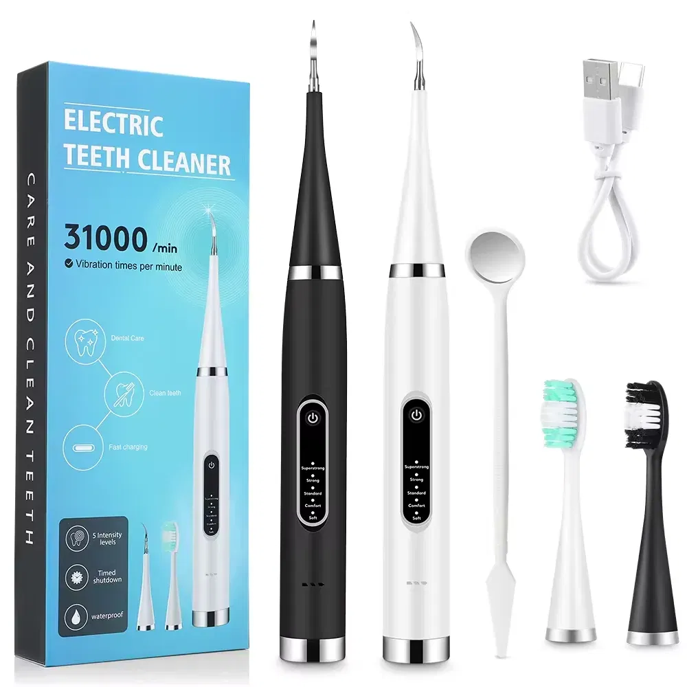 Color: Beige - Dental Calculus Removal Electric Teeth Whitening & Cleaning Ultrasonic Tooth Cleaner Scaler Plaque Coffee Stain Tartar Oral Care