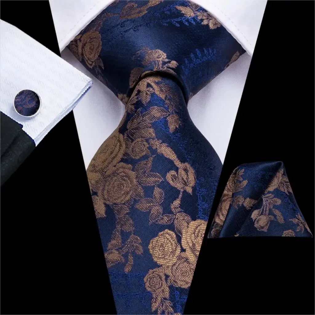 Color: GRAY - Hi-Tie Purple Paisley Silk Elegent Tie for Men Novelty Design Handky cufflink Tie Set Party Business Wedding Dropshipping