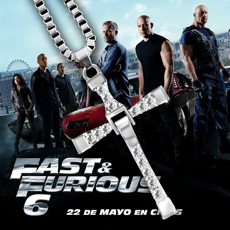 Metal Color: RED-BROWN, Ships From: CN - Dominic Toretto The Fast and The Furious Celebrity Vin Diesel Item Crystal Jesus Men Cross Pendant Necklace Gift Jewelry