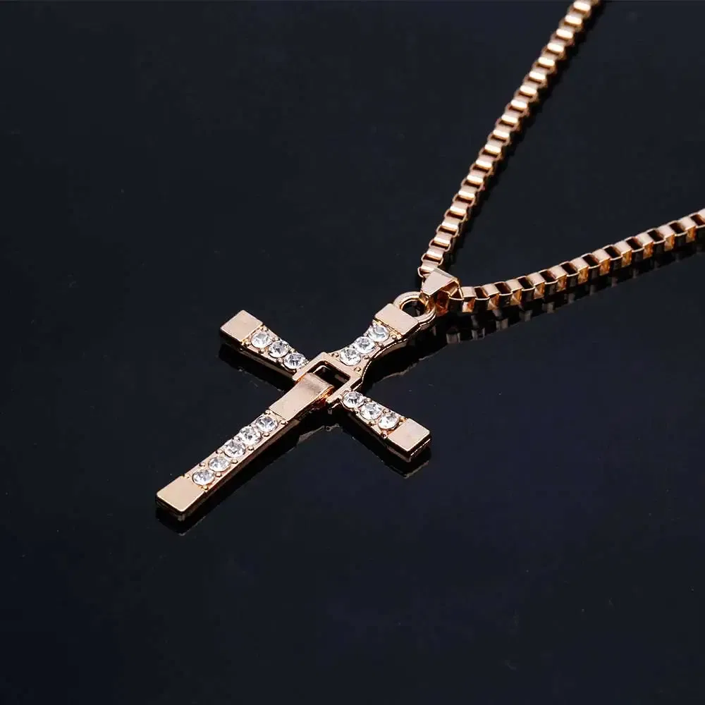 Metal Color: RED-BROWN, Ships From: CN - Dominic Toretto The Fast and The Furious Celebrity Vin Diesel Item Crystal Jesus Men Cross Pendant Necklace Gift Jewelry