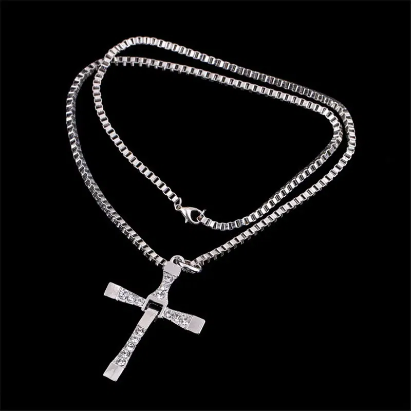 Metal Color: RED-BROWN, Ships From: CN - Dominic Toretto The Fast and The Furious Celebrity Vin Diesel Item Crystal Jesus Men Cross Pendant Necklace Gift Jewelry