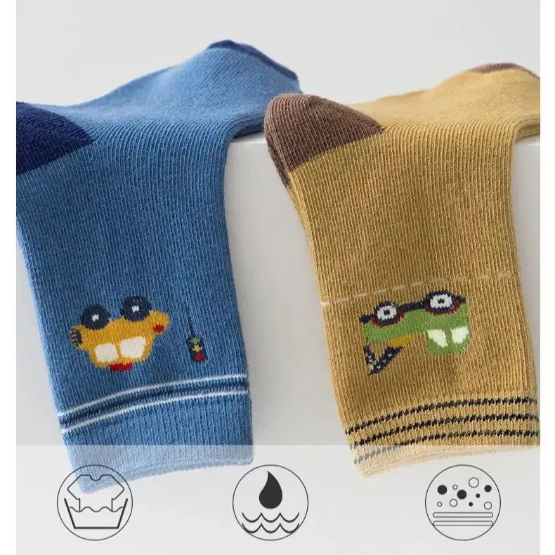 Color: black, Size: 2-3T - Autumn Socks Baby Socks Cute Truck Car Pattern Socks Boys Medium Socks Kids Autumn Winter Cotton Socks 5packs