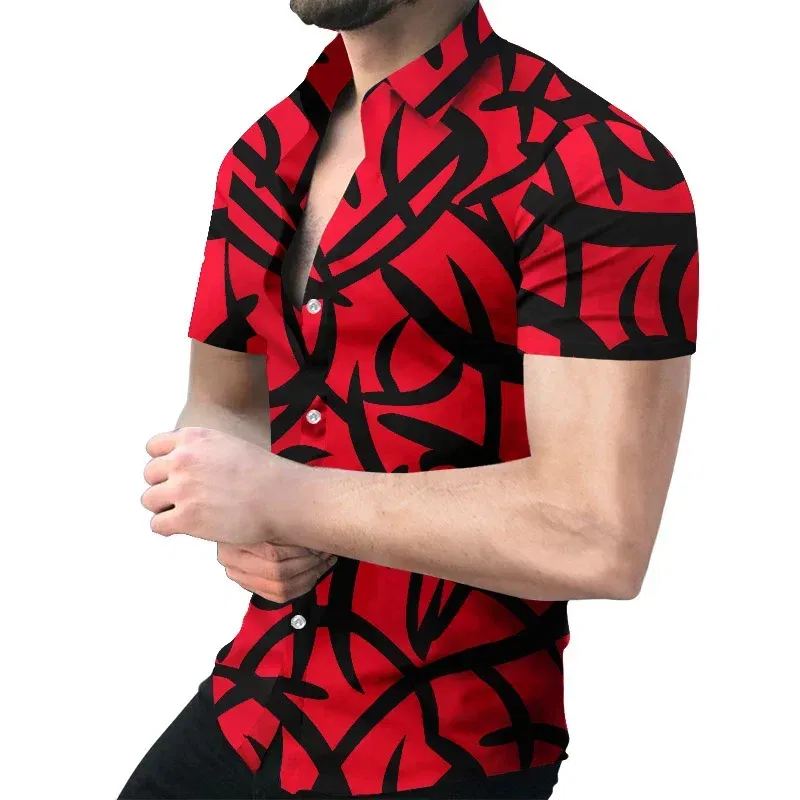 Color: SKY BLUE, Size: XL - 3D Men's Striped Printed Short Sleeve Shirt, Fashionable And Casual Loose Shirt, 2023 New Style.