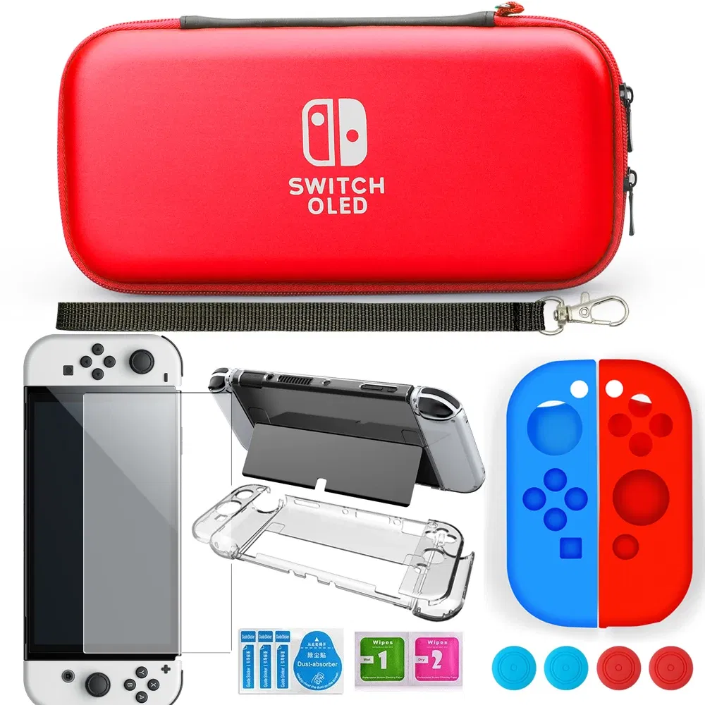 Color: PURPLE - Case Kit For Nintend Switch OLED Console Carrying Case Protective Pouch Hard Shell Clear Cover For Switch Oled WIth Film Glass
