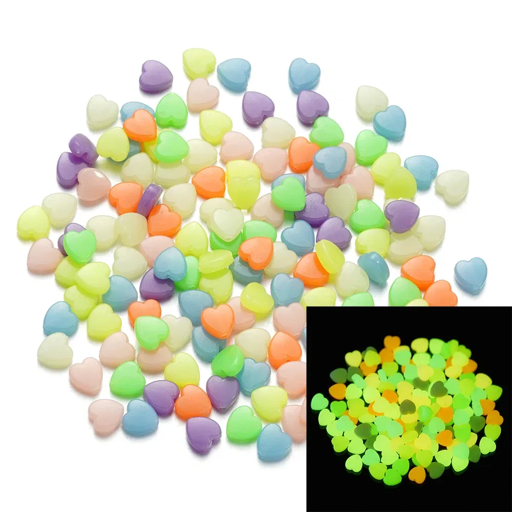 Color: Red, Item Diameter: 2mm - 50Pcs Luminous Star Beads Heart Shape Acrylic Beads Loose Spacer Beads for Jewelry Making DIY Bracelet Necklace Accessories