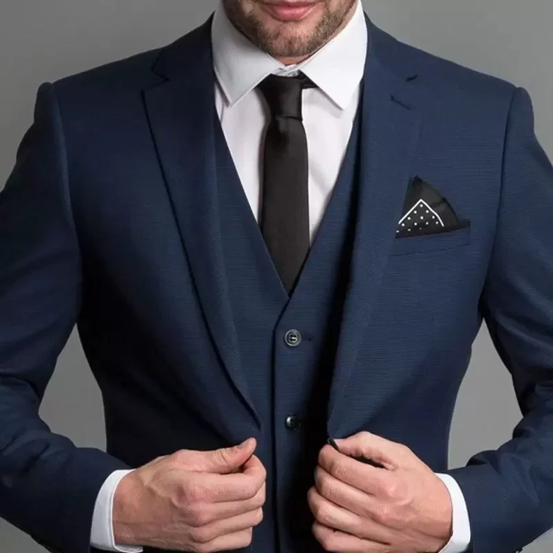 Color: Navy Blue, Size: XXL - 3 Piece Navy Blue Male Suits Slim fit Notched Lapel Wedding Tuxedos Sets Tailor Made Business Mens Costume (Blazer+Pants+Vest)