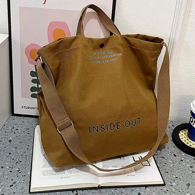 Color: black - High Quality Canvas Men and Women Simple Cross-body Bag Wash Canvas Thick Handbag Large Capacity Arts Students Package Satchel