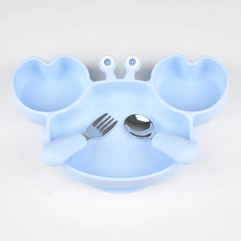 Color: Beige, Ships From: CHINA - Baby Bowls Plates Fork spoon Set Silicone Suction Feeding Food Tableware BPA Free Non-Slip Baby Dishes Crab Food Feeding Bowl