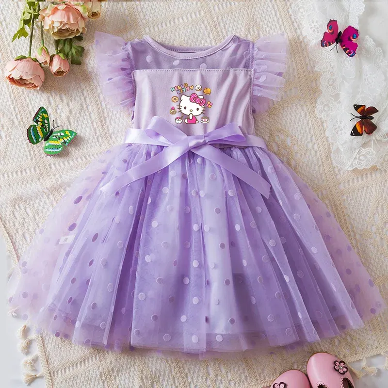 Color: green, Size: L - Hello Kitty 2-6Y Baby Girl Dress Princess Mesh Skirt Summer Sleeveless Wedding Party Dresses for Girls Summer