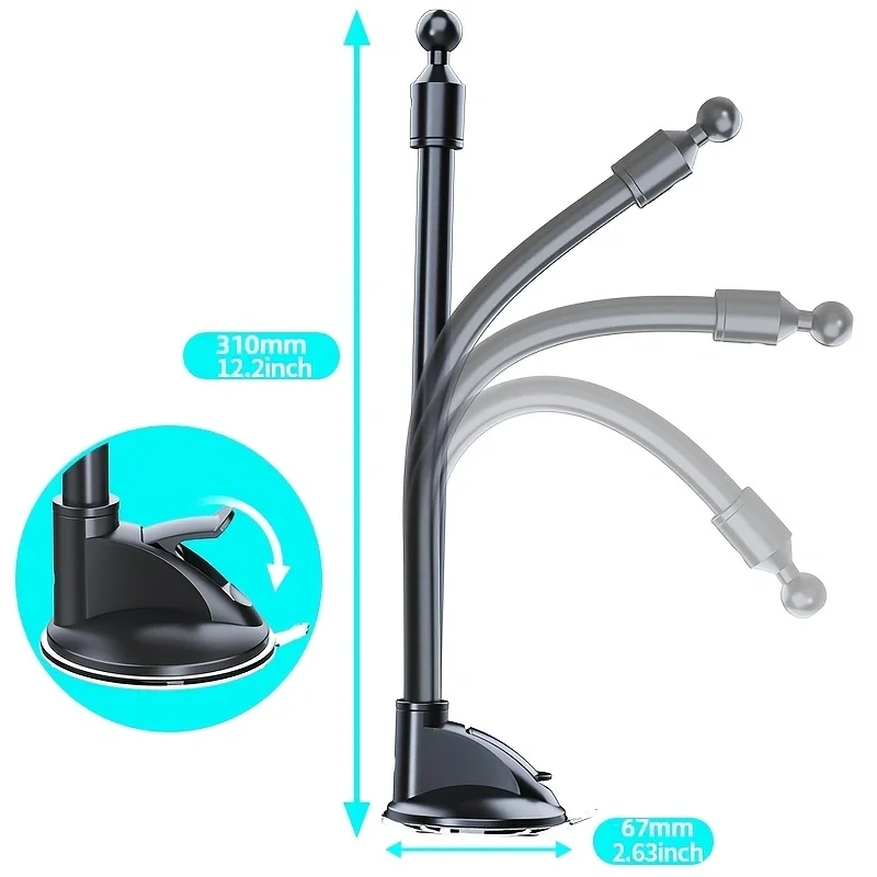 Car Phone Holder for Car Windscreen Flexible Long Arm 13" Goose-neck Mobile Phone Holder Compatible Suction Base Dashboard