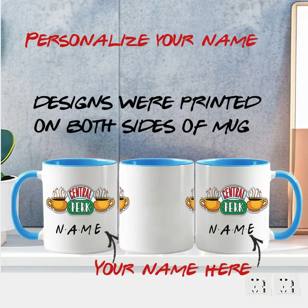 Color: Yellow, Capacity: 301-400ml - Personalized Name Mug Central Perk Design Coffee Mug Custom Tea Cup Chocolate Milk Beer Mugs Lovers Friends Gifts Dropshipping