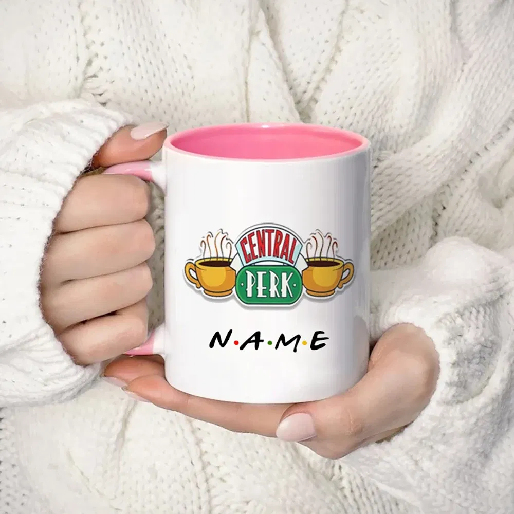 Color: Yellow, Capacity: 301-400ml - Personalized Name Mug Central Perk Design Coffee Mug Custom Tea Cup Chocolate Milk Beer Mugs Lovers Friends Gifts Dropshipping