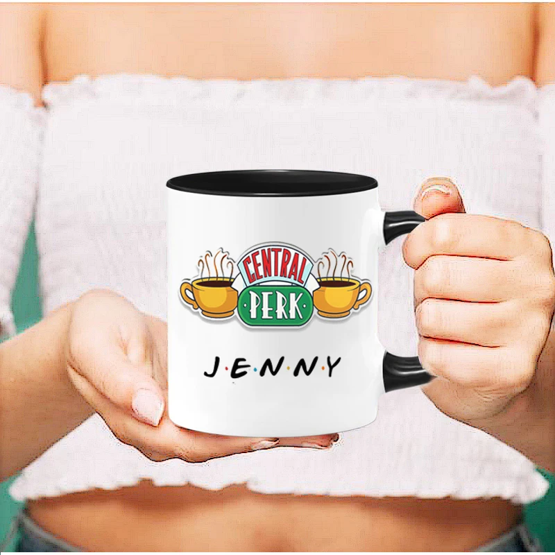 Color: Yellow, Capacity: 301-400ml - Personalized Name Mug Central Perk Design Coffee Mug Custom Tea Cup Chocolate Milk Beer Mugs Lovers Friends Gifts Dropshipping