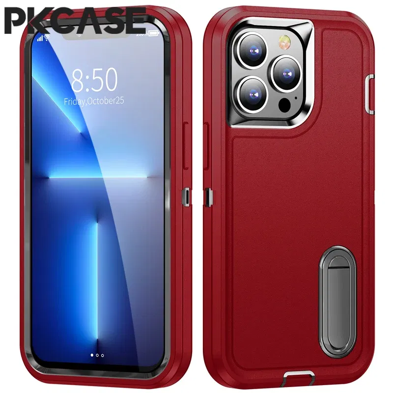 Color: black, Material: PP - PKCASE Shockproof Case For iPhone 13 Mini 12 11 Pro Max 6 7 8 Plus Bracket Protective Cover For iPhone X XS XR SE 2020 2022