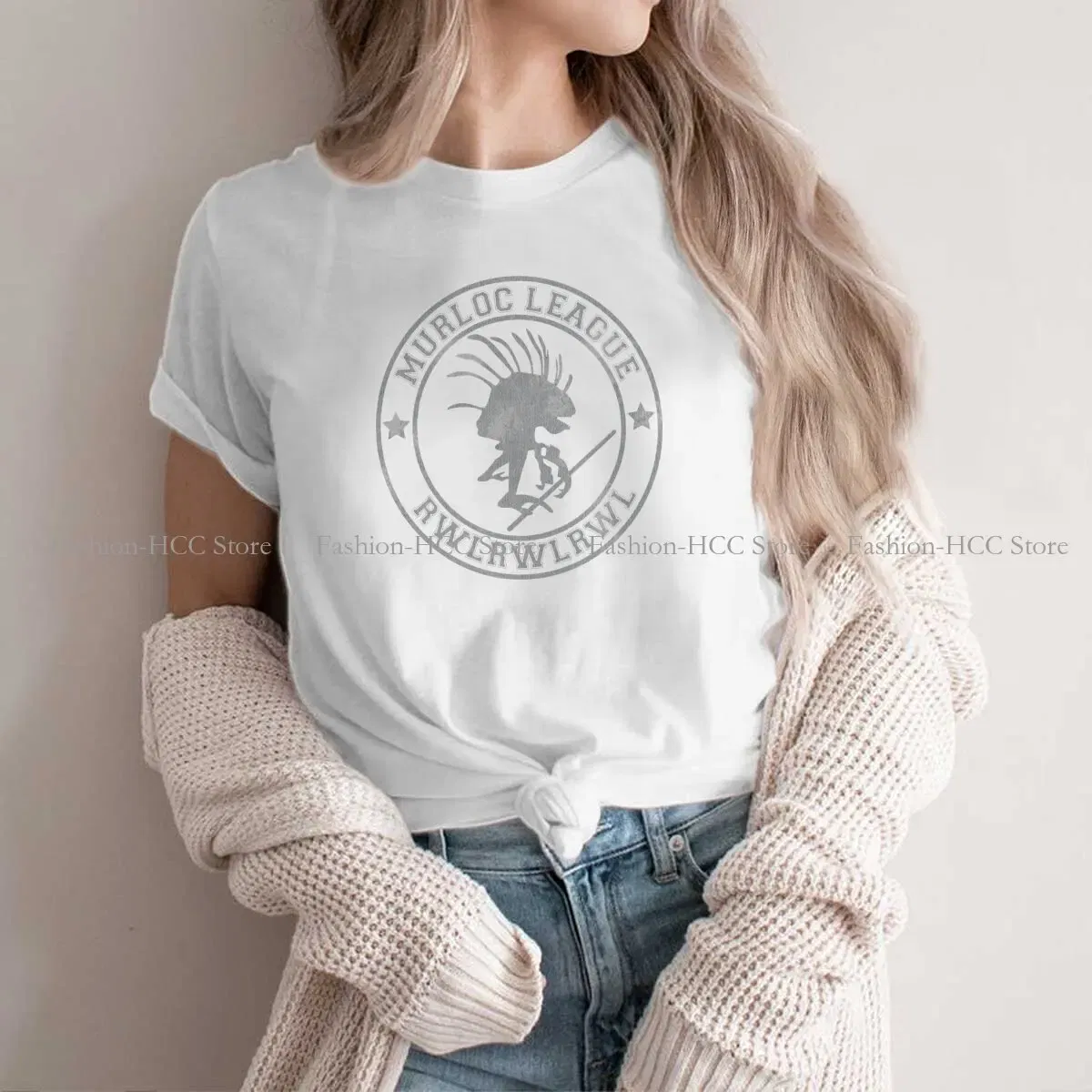 Color: WHITE, Size: XXL - World of Warcraft Polyester TShirts Murloc League Personalize Women's T Shirt Hipster Tops