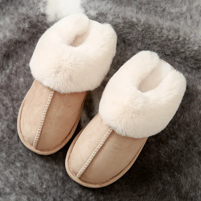 Color: Red, Shoe Size: 40 - Women's Faux Fur Slippers 2024 New Warm Thicked Plush Bedroom Sandals Woman Comfort Soft Sole Home Couple Winter Shoes Slides