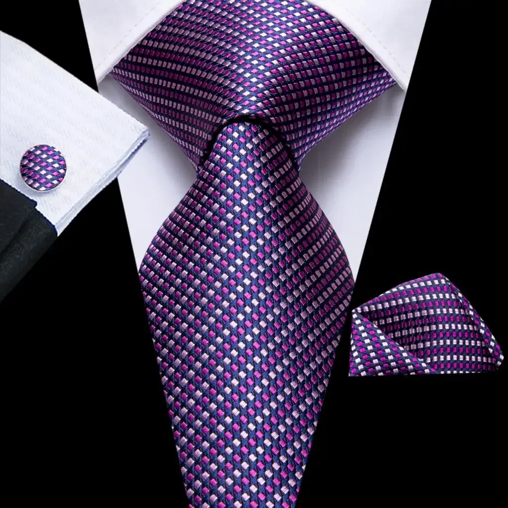 Color: Ivory - Hi-Tie Purple Paisley Silk Elegent Tie for Men Novelty Design Handky cufflink Tie Set Party Business Wedding Dropshipping