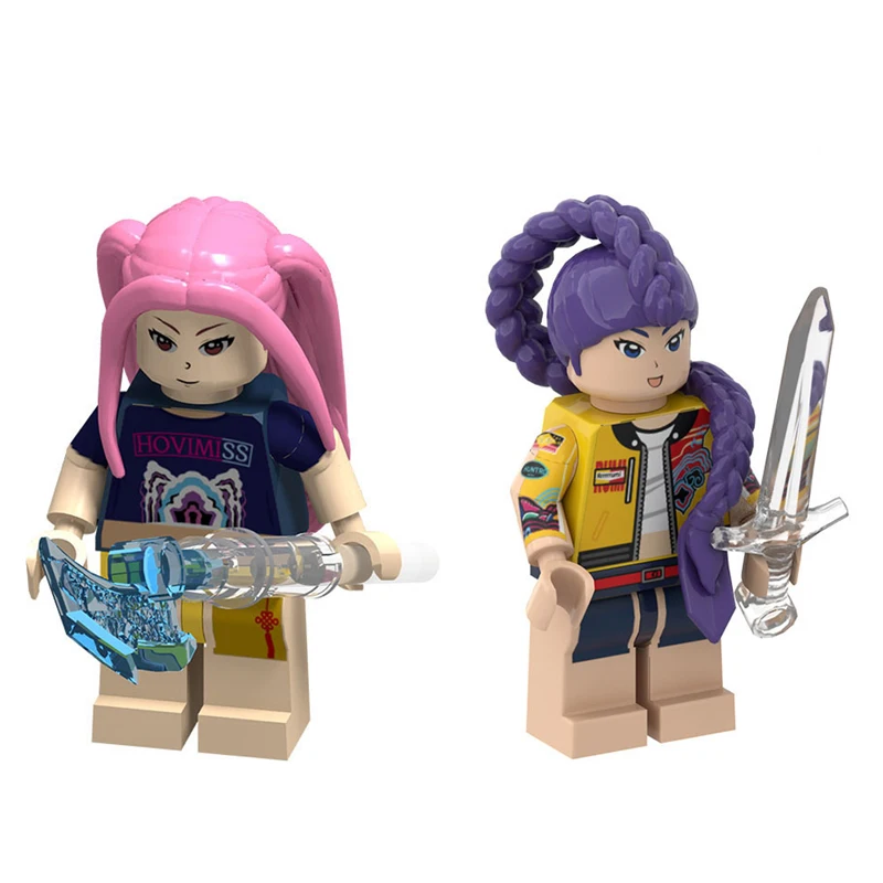 Color: Pink - KPOP Demon Hunters Cartoon Doll Building Blocks Kawaii Mini Action Figure Head Assembly Toys Children's Educational Toys Gift