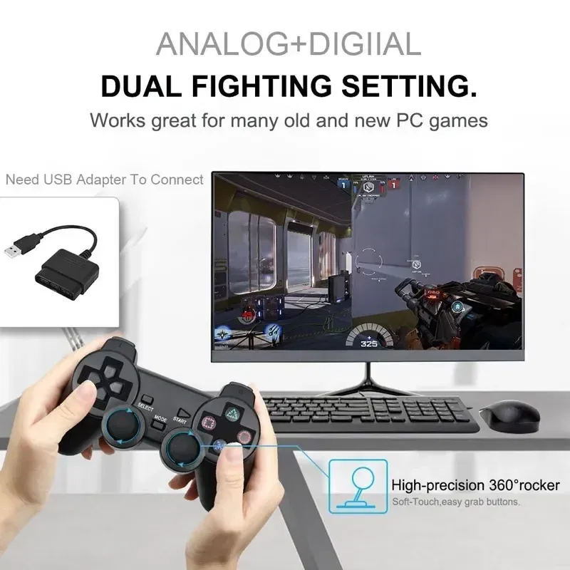 Color: Blue - Wireless Gamepad for Sony PS2 Controller for Playstation 2 Console Joystick 2.4G Double Vibration Shock Joypad USB PC Game