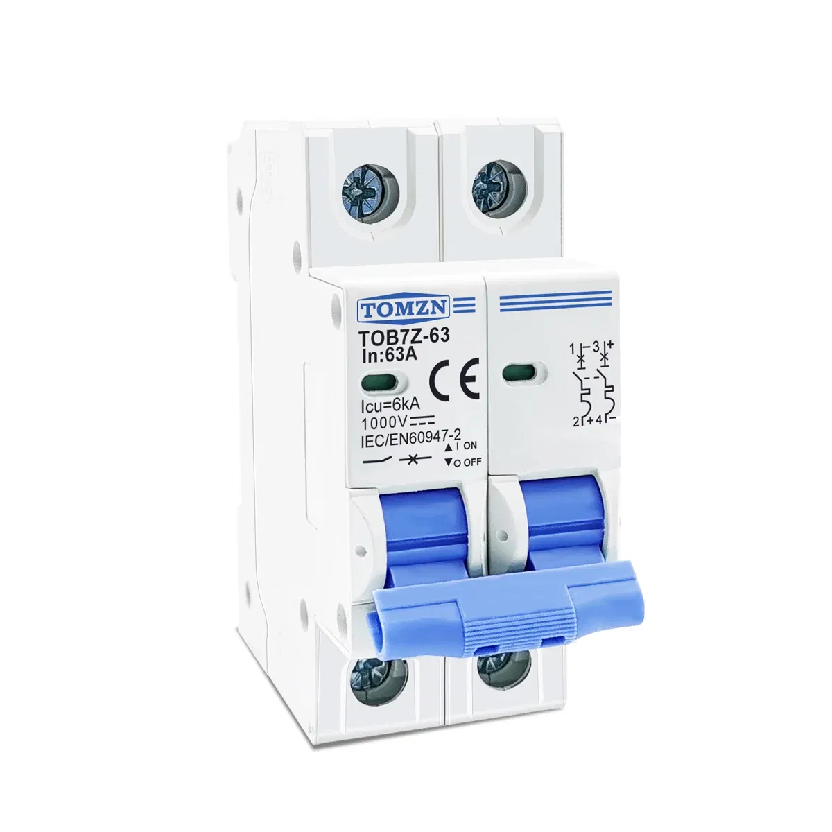 Rated Current: 63A - 2P DC 1000V Solar Mini Circuit Breaker 3A 6A 10A 16A 20A 25A 32A 40A 50A 63A DC MCB for PV System