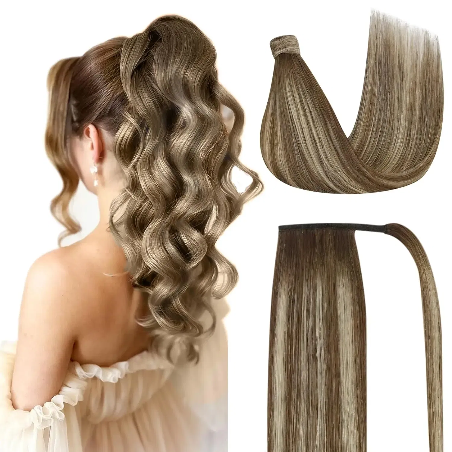Color: T1B/33/27, Life Span: 6 Months With Proper Care, Stretched Length: 14inches - VeSunny Human Hair Ponytail Light Blonde Mix Golden Blonde Real Hair Ponytail Extension Highlights Blonde Ponytail Hair 80g