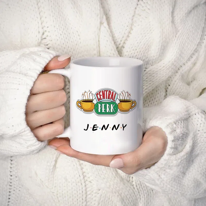 Color: Ivory, Capacity: 301-400ml - Personalized Name Mug Central Perk Design Coffee Mug Custom Tea Cup Chocolate Milk Beer Mugs Lovers Friends Gifts Dropshipping