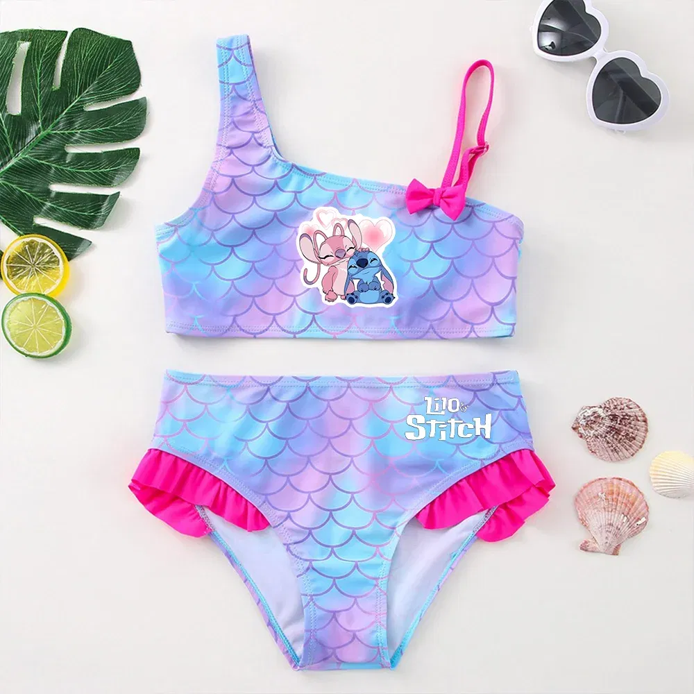 Color: black, Size: S - Lilo Stitch Girls Swimsuit One-Piece Bathing Suits Children's Dresses Summer Swimwear Beach Suit Kids Wear Fashion Mermaid Fish