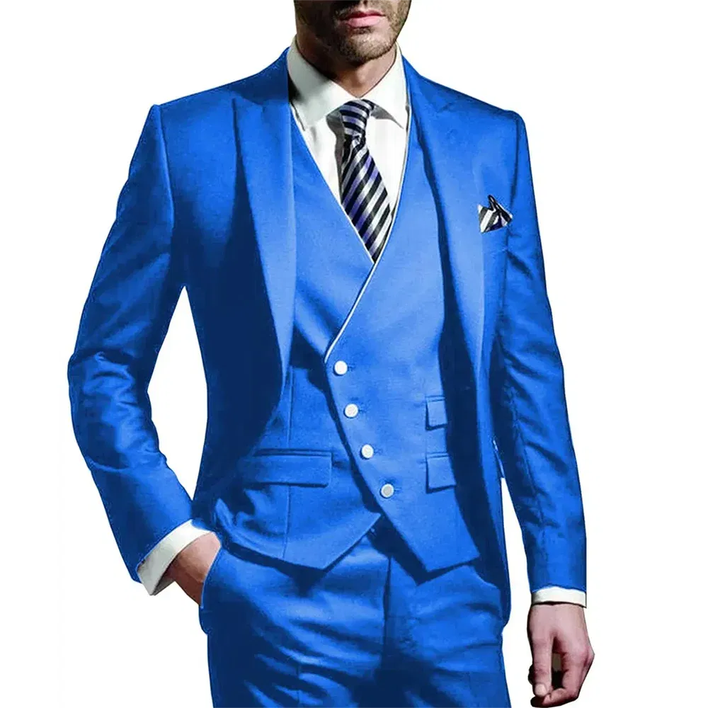 Color: Blue, Size: XXL, Ships From: CHINA - White Men Wedding Suits Groom Wear Peak Lapel Wedding Groom Tuxedos Business Party Suit 3 Pieces (Jacket+Vest+Pant?‰Costume Homme