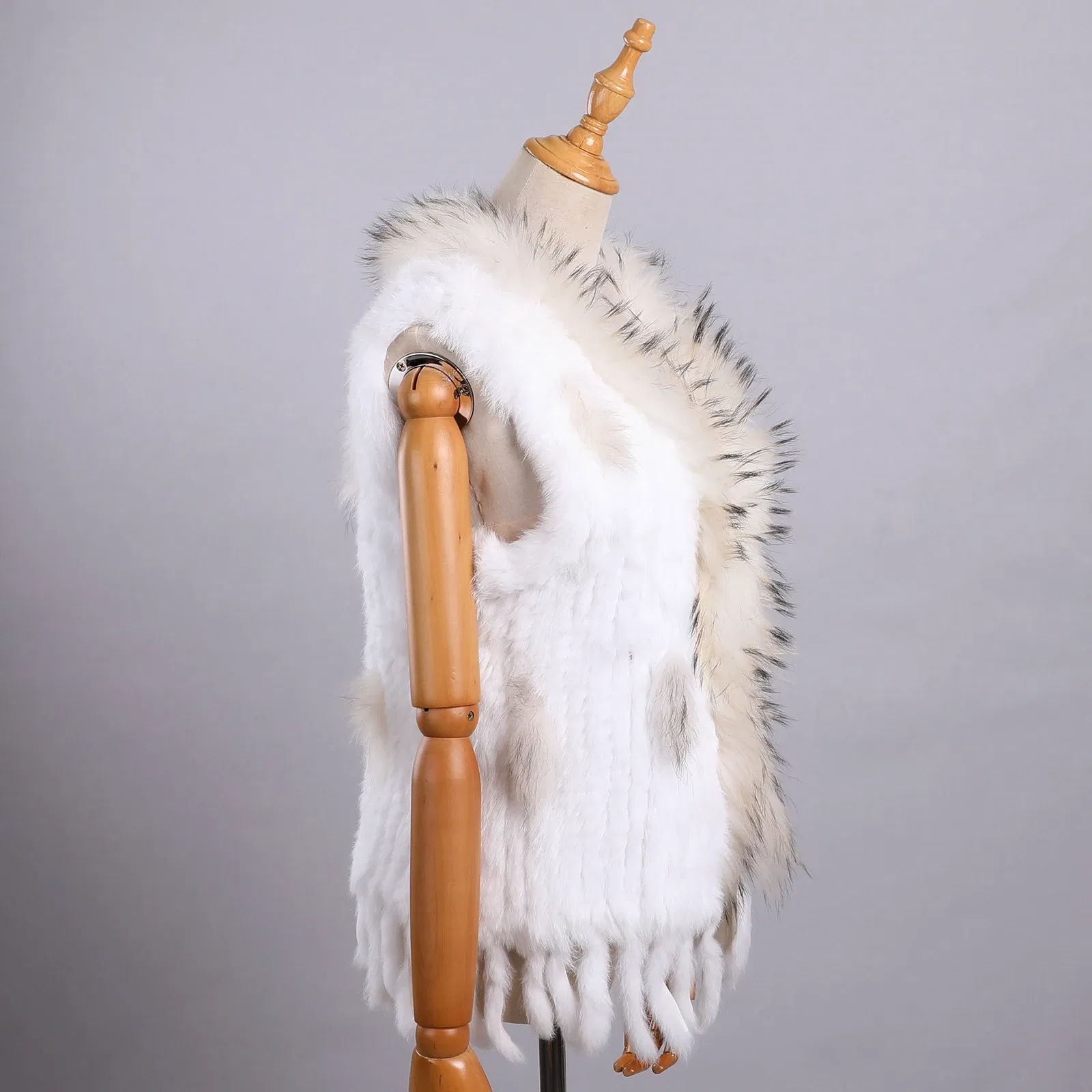 Color: Gold, Size: XL - Luxury Women's Genuine Premium Long Hair Rabbit Fur Knit Vest Raccoon Fur Trim Gilet Lady Sleeveless Waistcoat Real Fur Jacket