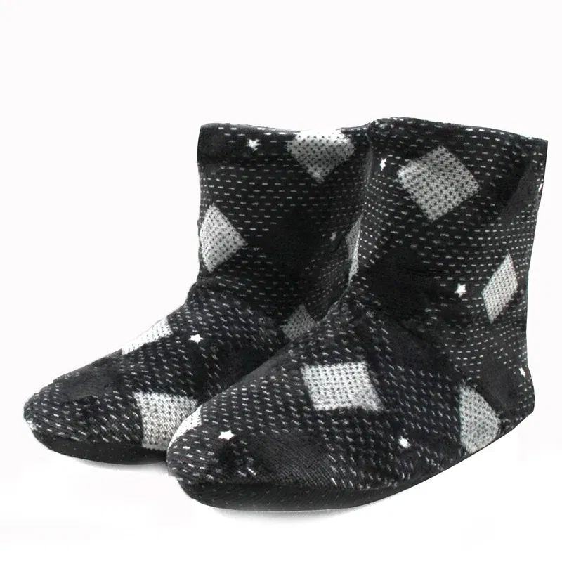 Color: GRAY, Shoe Size: 41 - Mntrern Casual Men Shoes Home Slippers Lattice Soft Plush Male House Slippers Warm Winter New Cotton Slippers Shoes Men Big Size